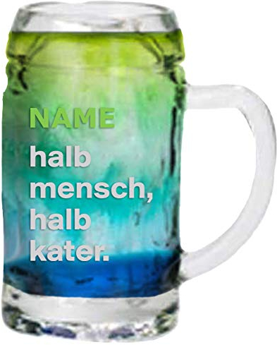 Minimaß Schnapskrug mit individueller Gravur [Name] und [Motiv - Halb Mensch Halb Kater] - MeinGlas