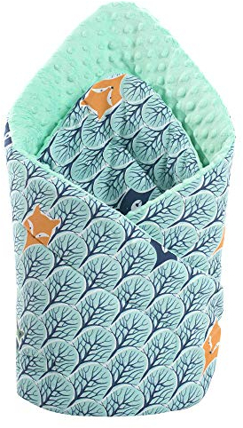 Medi Partners Einschlagdecke Steckkissen Minky 100% Baumwolle 75x75 cm Schlafsack doppelseitiges weich ganzjährig multifunktional antiallergisch Babys (Wald mit minzer Minky)