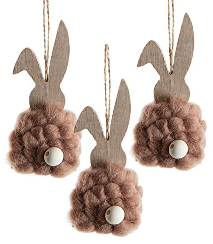 Logbuch-Verlag 3 Osteranhänger Holzhasen Anhänger Osterhase Holz Hasen Ostern 13 cm Filz Holzanhänger zum Aufhängen braun