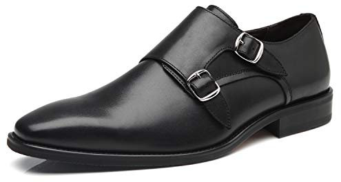 La Milano Mens Double Monk Strap Slip-on Loafer Oxford Formal Business Casual Dress Shoes for Men black Size: 8 UK