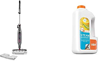 Shark Klik n' Flip Automatic Steam Mop [S6003UK] 3 Settings, 8m Cord, Bordeaux/Steel Grey & Vax Steam Detergent Citrus Burst 1L, White