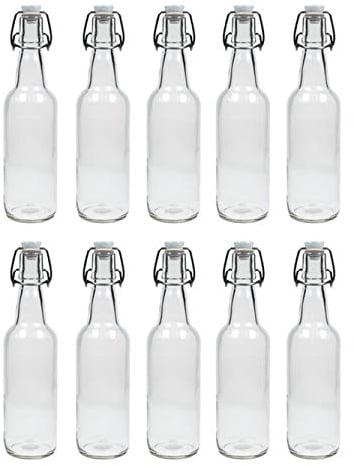.hocz 6 X Bügelflasche Typ B | Füllmenge 500ml | Bierpulle rund I klare Glasflaschen zum Befüllen | Most, Saft, Bier, Schnaps, Likör, Essig & Öl I Drahtbügelverschluss