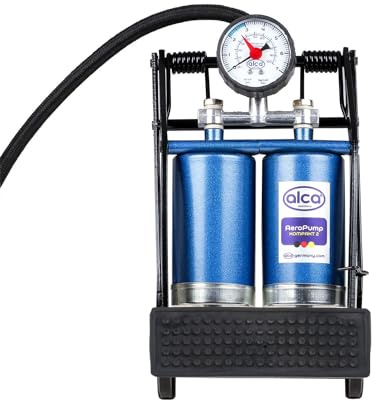alca® Fußpumpe 2-Zylinder 7bar, tragbar mit Manometer | kompakte, tragbare Doppelzylinder Tretpumpe, passende Ventiele für Auto, Motorrad, Fahrrad & Ball