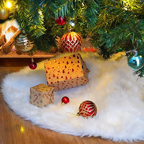 Foryo Christmas Tree Skirts, Faux Fur Large Plush White Round base Mat Xmas Decorations for Your Christmas Tree - Fits Any Size Tree (White-36inch)