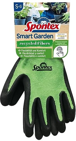 Spontex Smart Garden Gartenhandschuhe, Touchscreen kompatibel, aus recycelten PET-Flaschen, mit Nitrilbeschichtung, Größe S, 1 Paar