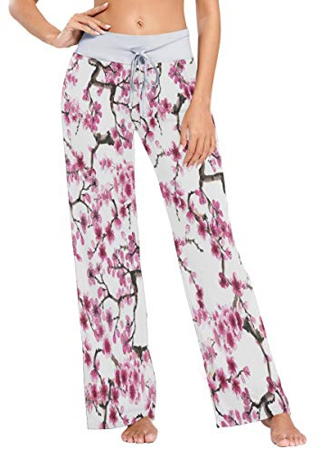 MNSRUU Pantalon de pyjama pour femme Motif fleur de cerisier - Multicolore - Large
