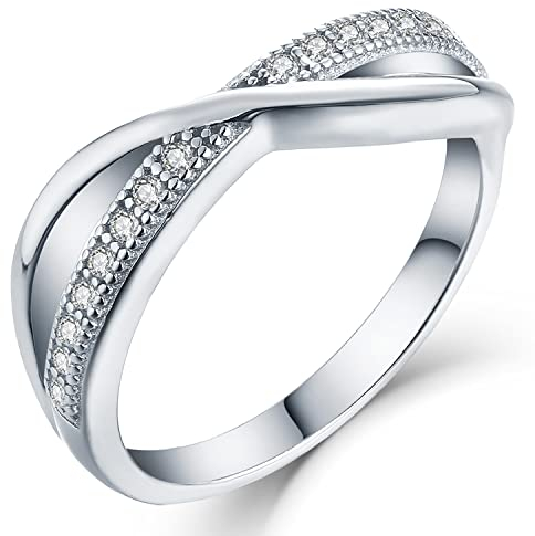 YL Damen Ring 925 Sterling Silber 5A Zirkonia X Unendlichkeit Kreuz Ring(Größe 56)