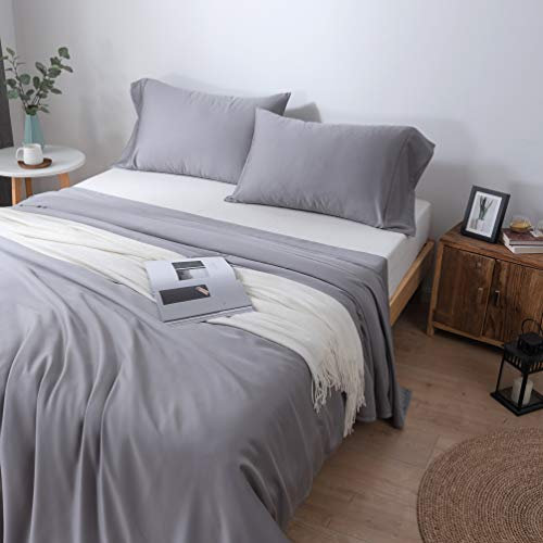 Zenn Natural Bettlaken, Extra weich, Seide, 100 % Tencel Lyocell, extraweich, umweltfreundlich, hypoallergen, atmungsaktiv, Stahlgrau, 180 (270 x 260 cm)