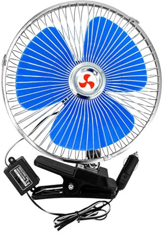 Enerfero 8 pulgadas ventilador auto 12V-24V, mini ventilador silencioso,vendilador para coches,camiones y furgonetas (Azul, 12V)