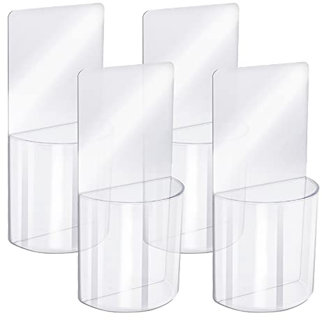 TIE-DailyNec 4 Stück Wandhalterung Organizer Aufbewahrungsbox, Transparente Fernbedienungshalter, Acryl Medien Organizer für Schlafzimmer, Tisch, Nachttisch