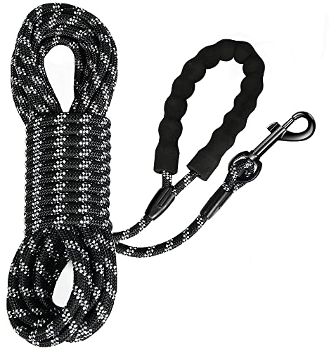 Iokheira Longe pour Chien, Long Laisse Chien Corde avec Poignée Rembourrée pour Chiens de Petites à Grandes Taille, Noir (5m)