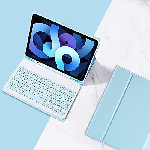 YEEHi Color Keyboard Case for iPad 6th/5th Generation 9.7, Air & Air 2, iPad Pro 9.7 inch Case with Cute Magnetic Detachable Bluetooth Keyboard Cover (LightBlue)