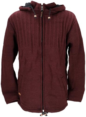 GURU SHOP Unisex Strickjacke, Wolljacke, Nepaljacke Burgundy - Modell 27, Herren, Wolle, Size:XL
