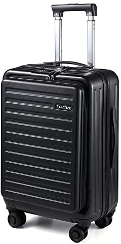 TydeCkare Handgepäck Koffer mit Laptoptasche mit Frontöffnung, 20 Zoll ABS+PC Leicht Hartschalenkoffer, mit mit TSA Schloss, 4 360°Schwenkrollen, 6 Farben (Schwarz/M/45L)