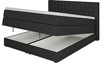 Betten Jumbo King Boxspringbett 160x200 cm mit Bettkasten 7-Zonen TFK Härtegrad H2 und 10cm Premium-Pocket-Air-Topper | Farbe Anthrazit | div. Größen verfügbar