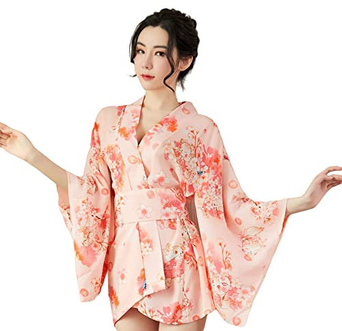 SINGUYUN Kimono pour femme - Costume de déguisement de manga japonais - Lingerie cosplay - Ensemble de sous-vêtements Yukata sexy, Rose (1217), taille unique