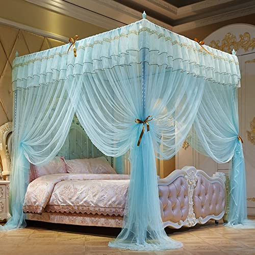 DUXY Moskitonetz, Luxus Prinzessin Betthimmel mit Edelstahlhalterung, Betthimmel mit 4 Eckpfosten 3 Seitenöffnungen, für Mädchen Kinderbett Kinder Erwachsene, Bettwäsche Dekor,Aqua,200x220cm