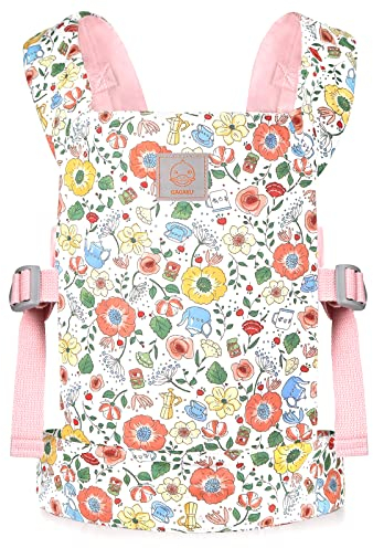 GAGAKU Puppentrage Puppen Bauchtrage Puppenzubehör Babytrage für Kinder Schultergurte Kreuzen Vorne und Hinten 100% Baumwolle - Rosa Teapot
