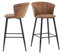 MEUBLE COSY Bar Stools Set of 2 Kitchen Breakfast High Chairs with Armrest Backrest Footrest, 72 cm Tall Seat, Suede Upholstered, Metal Legs, Industrial Style, for Dining Room Counter, Brown