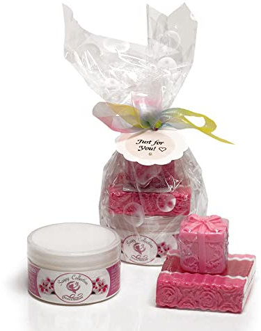 Soap Gift Set Rose Geranium -Soapy Collection- UK Handmade Bath Gift Sets for Women, Parabens Free, Rose Soap bar, Organic Body Cream, Mini Gift Ideas for Christmas Birthday Valentines or Mothers Day