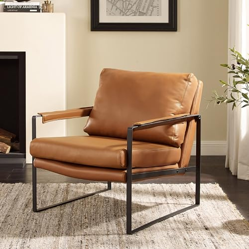 Art Leon Mid Century Modern Accent Leather Armchair Lounge Chair Brown