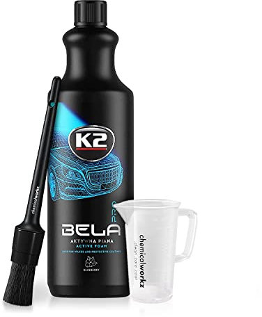 Bela Pro Blueberry Aktivschaum (1L) hochkonzentrierter Premium Snow Foam + chemicalworkz Messbecher - dichter Schaum für eine schonende Vorwäsche - pH-neutrales Auto Snow Foam Shampoo | 2-teilig