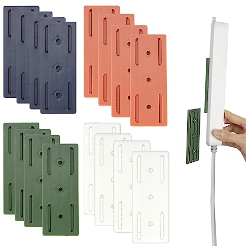 Fijador de Enchufes Autoadhesivo Soporte de Tomas de Pared Power Strip Holder para Organizar Toma Enrutador 4 Colores 8 Piezas