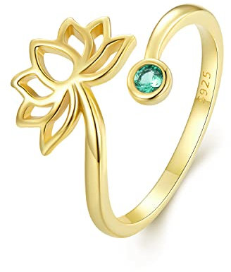 NewL Verstellbarer Ring mit Lotusblüte für Damen, Teenager, Mädchen, Sterling Silber