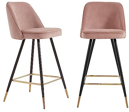 BAÏTA Set di 2 sgabelli Altezza Seduta 72 cm, Velluto, Rosa Vecchia, 45,5 x 54,5 x 97,5