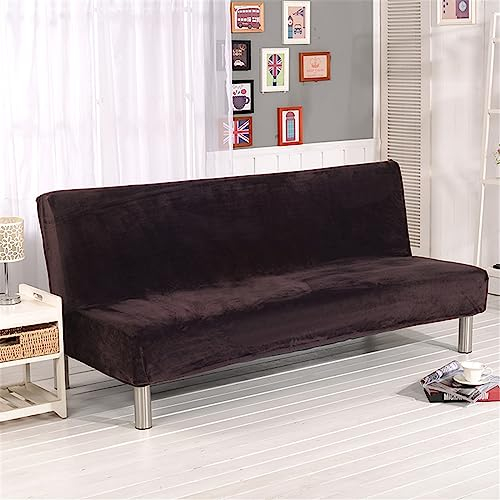Surwin Sofabezug ohne Armlehnen 2/3 Sitzer, Samt Einfarbig Stretch Armlose Clic Clac Sofabettüberzug Bunt Sofahusse Schonbezug Protector für Klappcouch Schlafsofa (L:190-210cm,Braun)