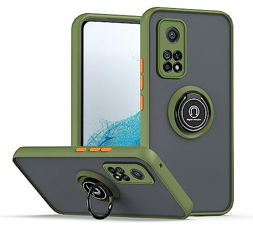 XINYEXIN Hülle für Xiaomi Mi 10T 5G / Mi 10T Pro 5G mit Ring Stnad Stoßfest Handyhülle Anti-Scratch Durchscheinend PC Back + Soft TPU Bumper Case Cover - Armeegrün