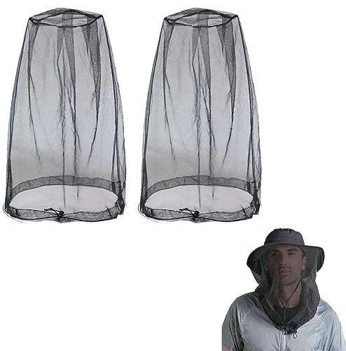 PLABBDPL Chapeau de Moustique pour le Camping,2Pcs Filets de Tête de Qualité Supérieure avec Trous Extra Fins, la Randonnée, la Pêche, Protection Contre les Insectes