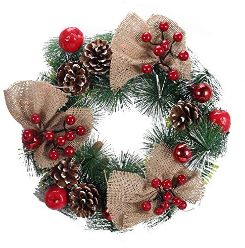 GGISUI Ghirlanda di Natale, 30cm Ghirlanda Artificiale Ghirlanda di Pino di Bacca Ghirlanda Porta Natale per Porta di Casa,Caminetto e Decorazione da Parete