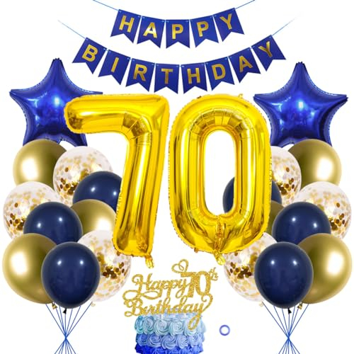 SNOWZAN 70. Geburtstag Dekorationen Blau Gold für Frauen und Männer - Luftballon Girlande, Tortendeko, 70 Jahre Deko