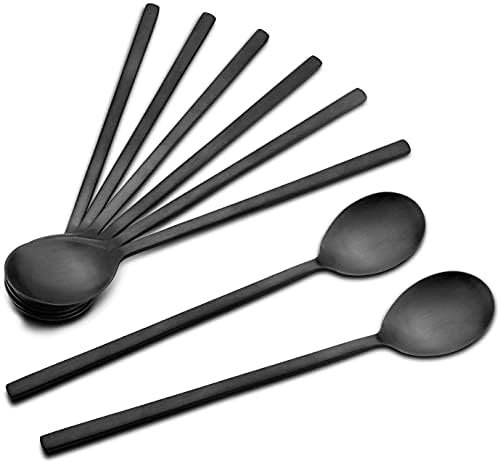 Cucchiai, 8 cucchiai coreani in acciaio inox, 21,5 cm, cucchiai coreani con manici lunghi, cucchiaio da riso, cucchiaio da zuppa asiatica per casa, cucina o ristorante (nero)