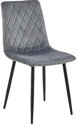 Esszimmerstuhl Grau – Samt Gepolstert mit Rautensteppung – Metallbeine Schwarz – Moderner & Bequemer Polsterstuhl für Küche & Wohnzimmer