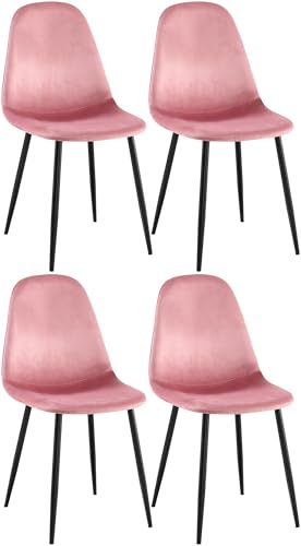 CLP Esszimmerstühle 4er Set Napier, Bequeme Küchenstühle gepolstert, Polsterstühle Esszimmer mit Rückenlehne, bis 150 kg belastbar | Farbe pink Material Samt