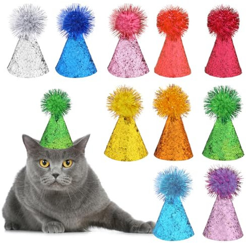 10 Stück Katzen-Geburtstags Mütze, Mini-Party Hüte Bunte Hunde-Geburtstags Mütze Niedlicher Cone-Katzen-Party Hut Hunde Hüte Mit Verstellbare Party Hüte Für Welpen-Kätzchen-Kleintier-Kostüm-Zubehör