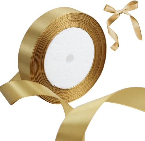 IheDovb Nastro Raso, Nastro Regalo Oro 20mm X 20 Metri Nastro per Bomboniere Natalizio Decorazione Della Festa Nuziale