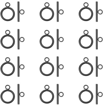 UNICRAFTALE 12 Sets Edelstahl Knebelverschlüsse Rund IQ Knebelverschlüsse T Steg Verschluss Schwarze Halsketten Knebelverschlüsse Schmuck Endverschlüsse Für DIY Halskette Armband Schmuckherstellung
