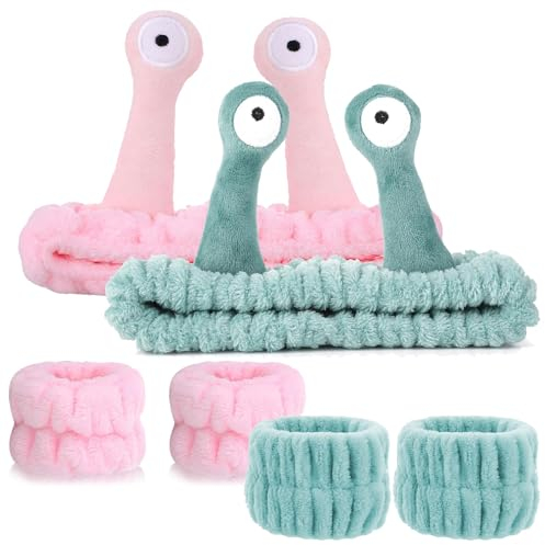 Bohue 2-teiliges Spa-Stirnband-Set, niedliches Cartoon-Schnecken-Stirnband, weich, elastisch, Korallen-Fleece, Haarband für Gesichtswaschen, Hautpflege, Yoga, Sport, Make-up, Bad