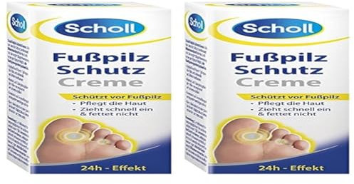 Scholl Fußpilz Schutzcreme - schützend und vorbeugend gegen Fußpilz - mit Jojobaöl und Vitamin E - pflegt, zieht schnell ein, fetten nicht - 24 Stunden Effekt - 30 ml (Packung mit 2)