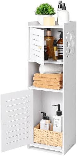VOGGV Badezimmerschrank, Badschrank, freistehend, Badezimmer Regal 1 Türen und Regale, für Zuhause, Küche, Wohnzimmer und Flur, 22 x 20 x 75 cm, Weiß (B3)