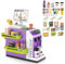 deAO 3 in 1 Toy Shop and Coffee Machine, Toy Kitchen, Kids Cash Register with Scanner and Sound, Press to Dispense Water, with Sound & Light, Play Money Kids for 3+ Years old