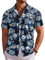 COOFANDY Summer Hawaiian Shirts Mens Short Sleeved Shirts Mens Casual Shirts Party Shirts Holiday Beach Shirt with Front Pocket Blue Flower 3XL