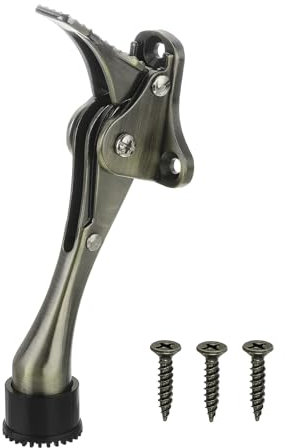 sourcing map Kickdown Door Stop, One Touch Kickdown Door Stopper Holder with Non-Slip Rubber Tip and Screws, 4-Inch Metal Door Kickstand for Bottom of Door, Bronze