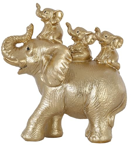 Desklens Elefant Statue Swing Elephant Decor Brings Good Luck, Health, Strength, Gifts for Women, Mom, Decorations for Home, Office, Bookshelf TV Stand, Shelf, Living Room (Gold-3 Babies)
