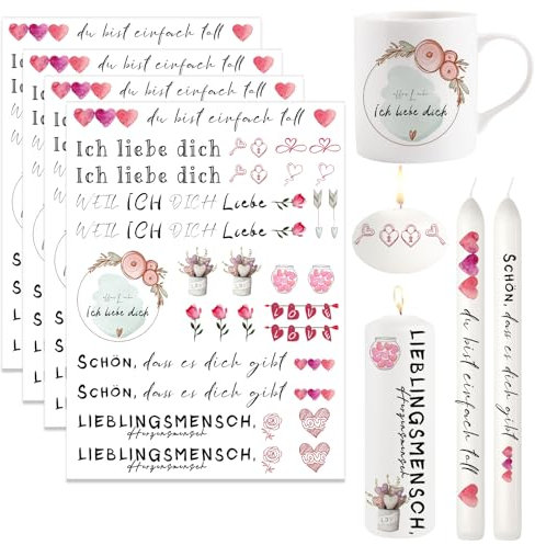 Ronoza® 4 Stück Kerzentattoos Valentinstag, Wasserschiebefolie Kerzen, Kerzenfolie, Lieblings Person, DIY Geschenk, Kerzentattoo, Kerzenaufkleber, Kerzen aufkleber, Kerzen Tattoo (Liebe F)