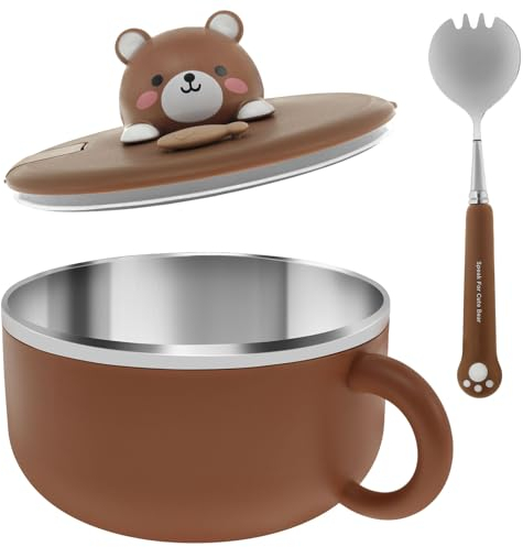 NIHUIFDPY Bol à ramen de 1200 ml avec poignée et couvercle, bol de cuisson à ramen scellé avec fourchette, bol à nouilles isotherme avec trous d'air, bol à soupe rond pour nouilles, boîte à salade