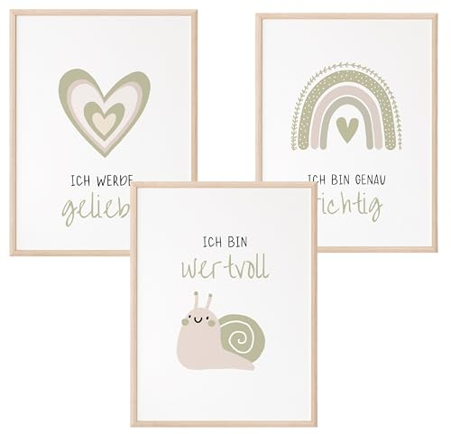 Mutzauber® Poster Affirmationsposter A4 A3 Kinderzimmer Jungen Mädchen A4 A3 Bilder Kinderzimmer Motivation Bär Tiere Kinder Kindergarten verschiedene Motive Wandposter (Grün)